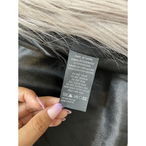 STUNNING Women XL Ombre Faux Fur Coat in Smoked Wool Black Grey Pockets Mob Wife - Picture 11 of 13